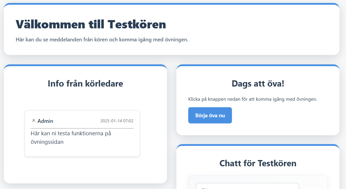 Skärmbild av dashboard